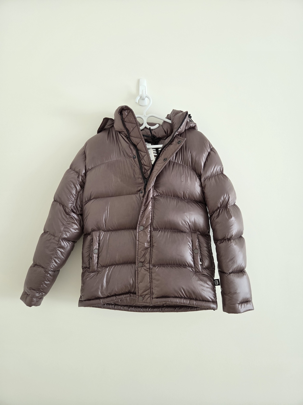 Aritzia Super Puff Gun Metal Hi-Gloss Jacket